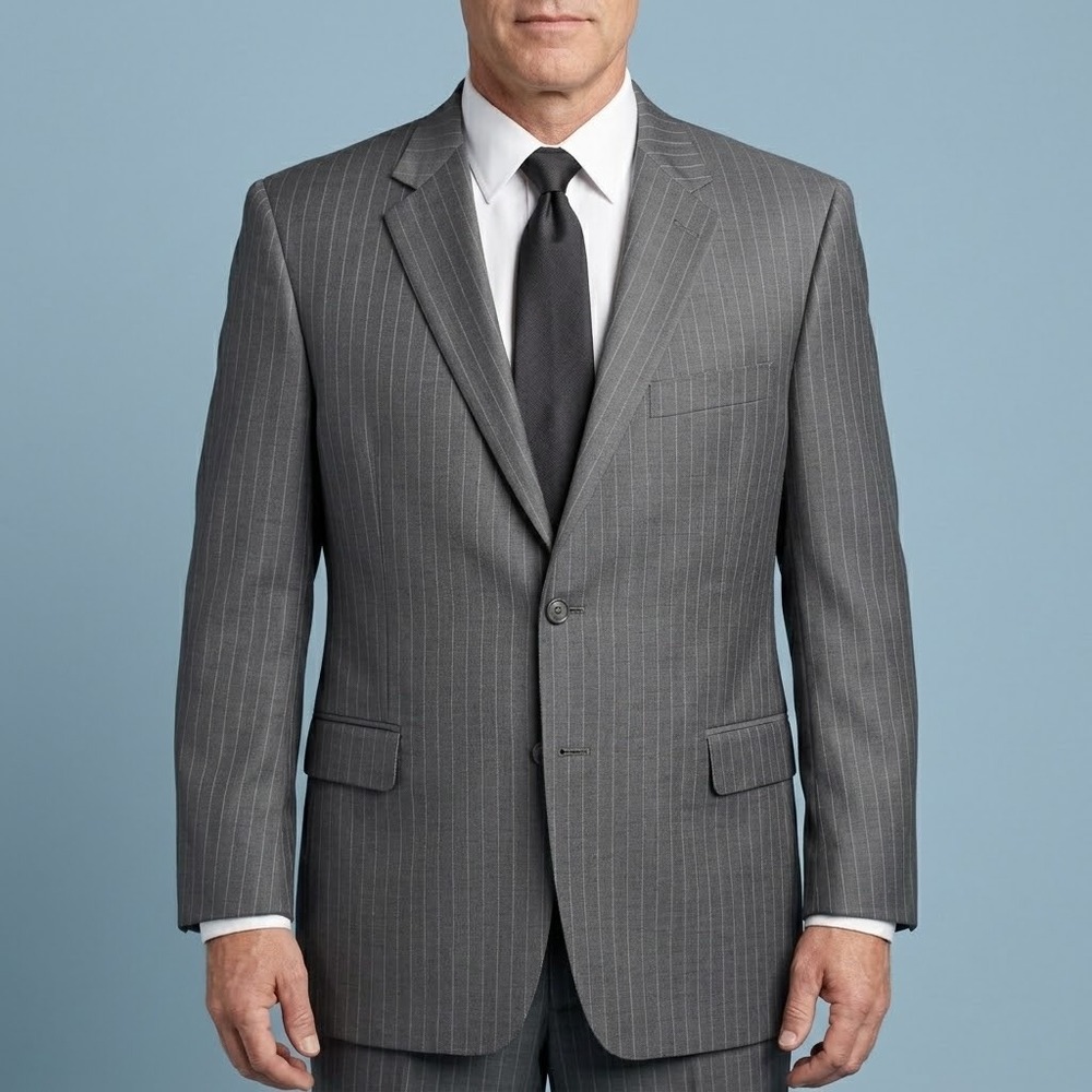 Jos A Bank Reserve Custom Suit Jacket Mens 43S Pinstripe Grey Wool EUC